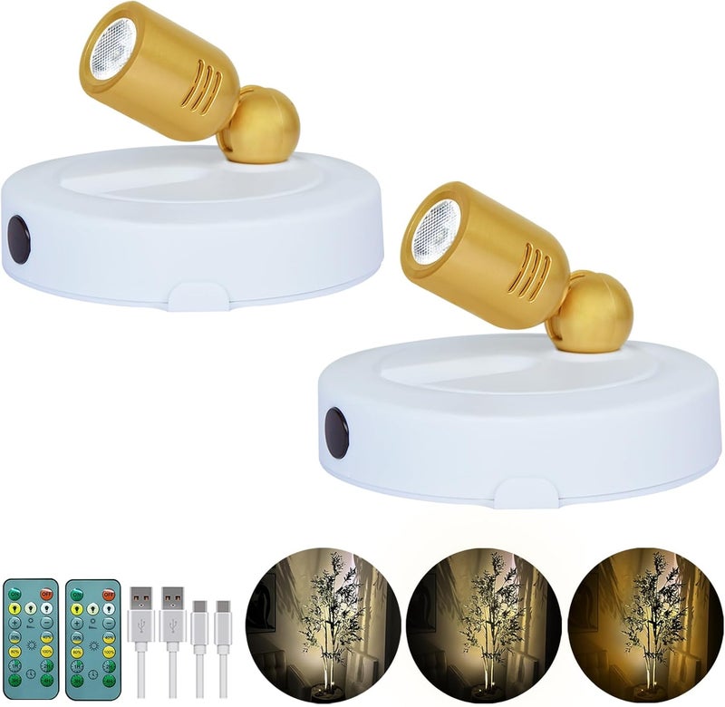 HAMVIDNE Rechargeable LED Spotlight, Indoor Battery Operated Spotlights with Remote, 3 Lighting Modes Up Lights for Plants, Dimmable Timer Picture Lights for Wall Art Painting Tree Spotlight - Image 1